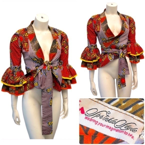 SPRINKLE STYLE Tops - Gorgeous Vintage Boho Multiwear Multicolored Blouse with Ruffle Sleeves.